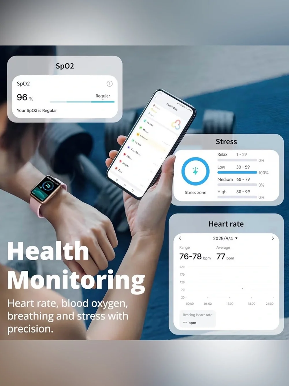 Fitness Tracker, 1.47” HD Smart Band, 24/7 Heart Rate & SpO2 Tracking